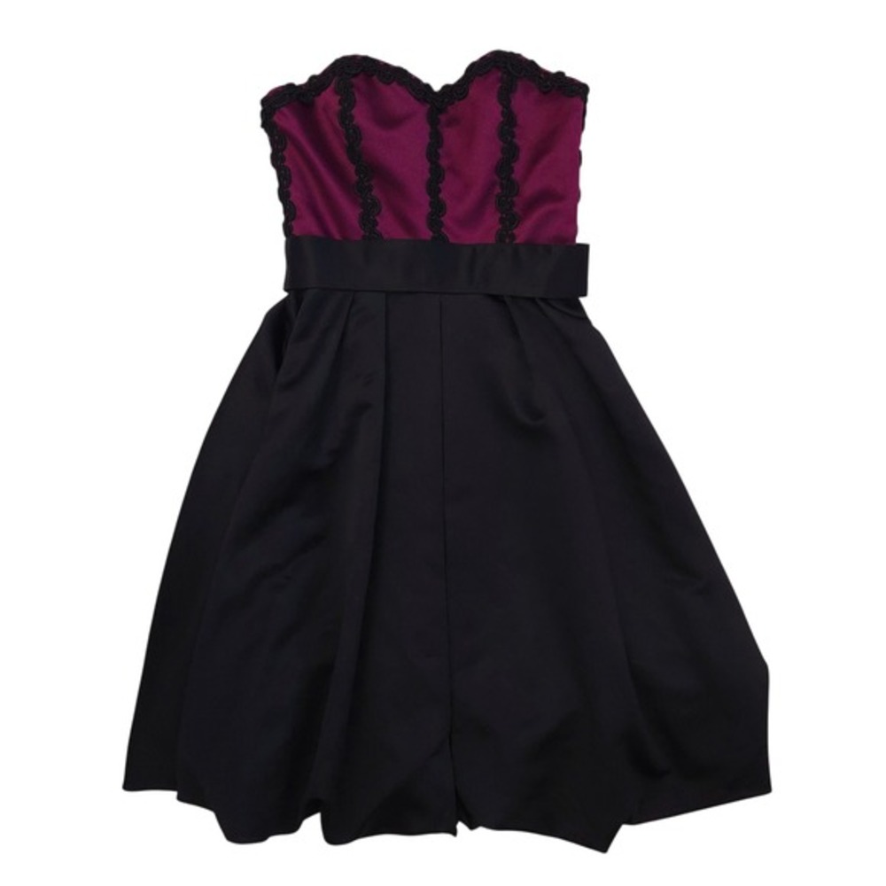 Betsey Johnson Vintage Burgundy Purple & Black Satin Strapless Formal‎ Dress- 6